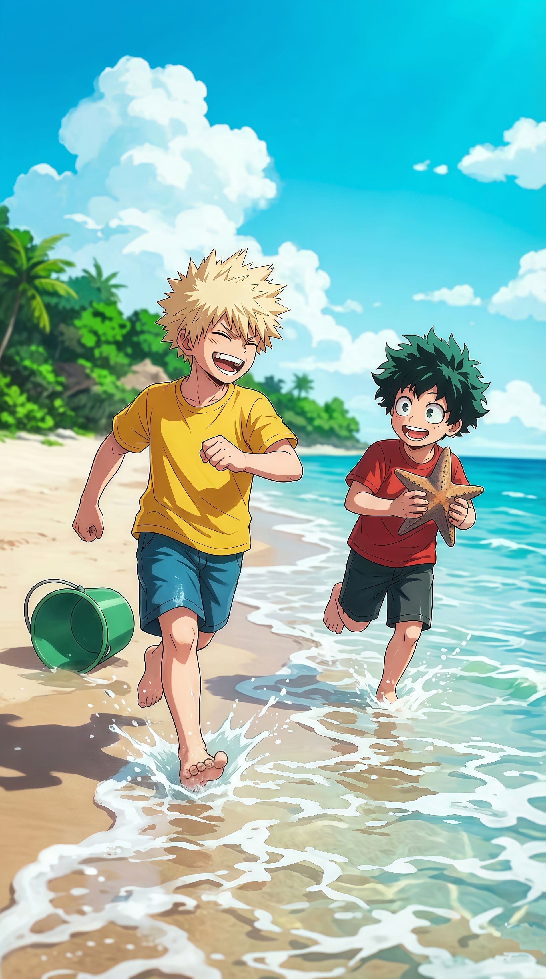 Young Deku and Bakugo Beach Wallpaper