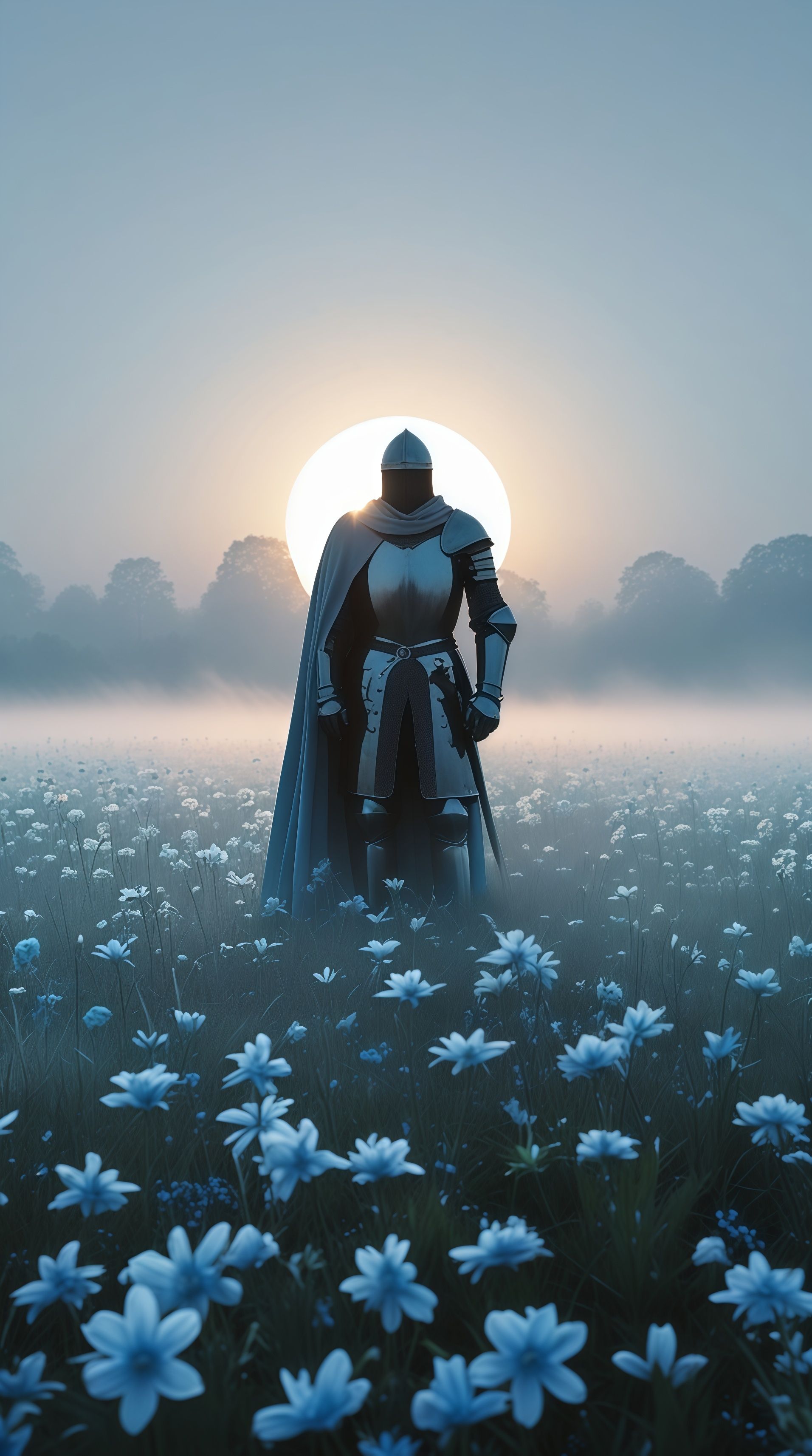 Knight Silhouette in Misty Meadow Wallpaper