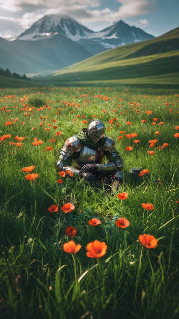 Knight in Poppy Field Mountain Live Wallpaper