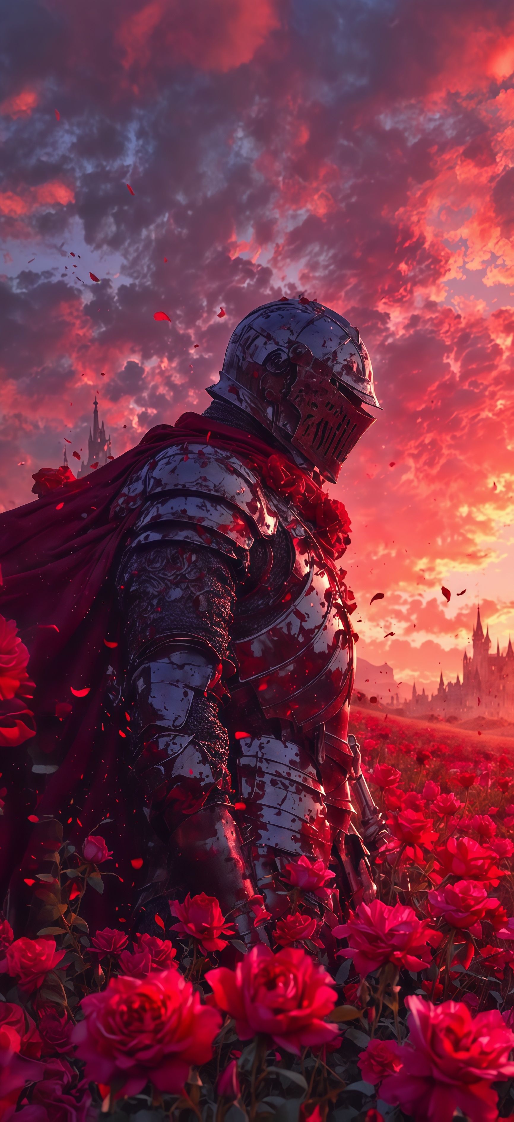 Red Knight and Rose Garden Wallpaper