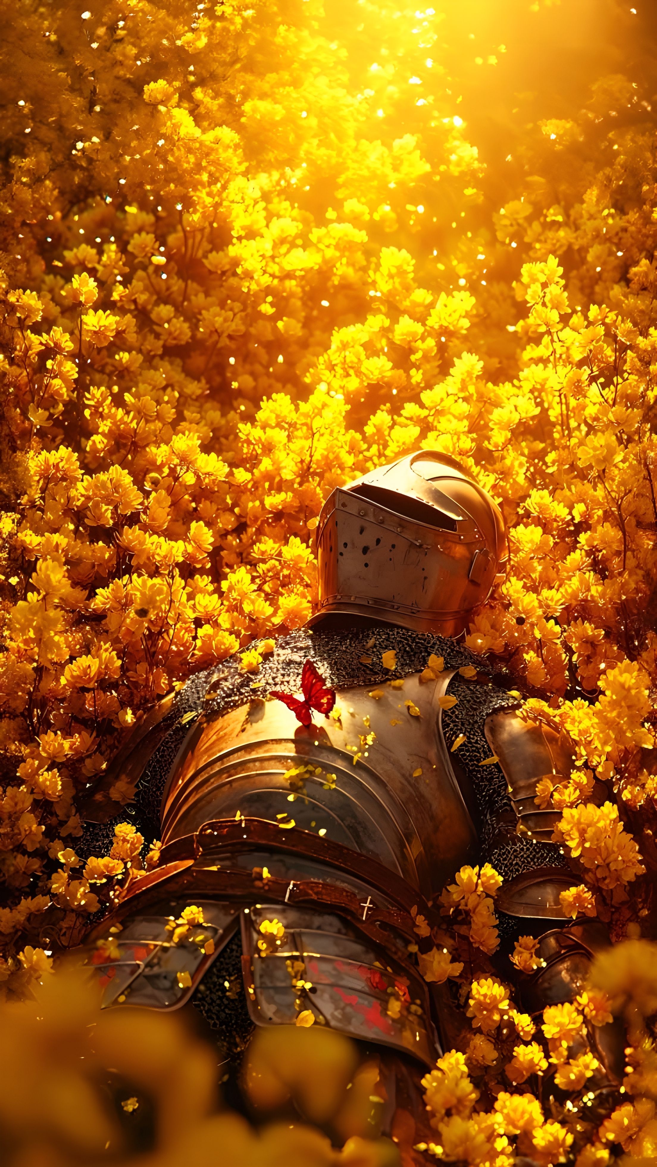 Golden Knight Flower Field Live Wallpaper