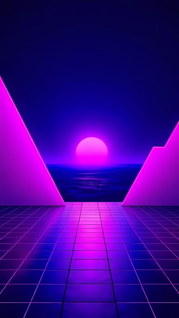 Neon Grid Sunset Wallpaper
