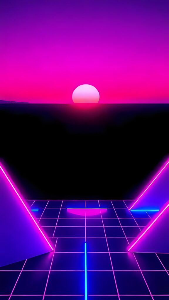 Vibrant Retro 80s Neon Grid Sunset