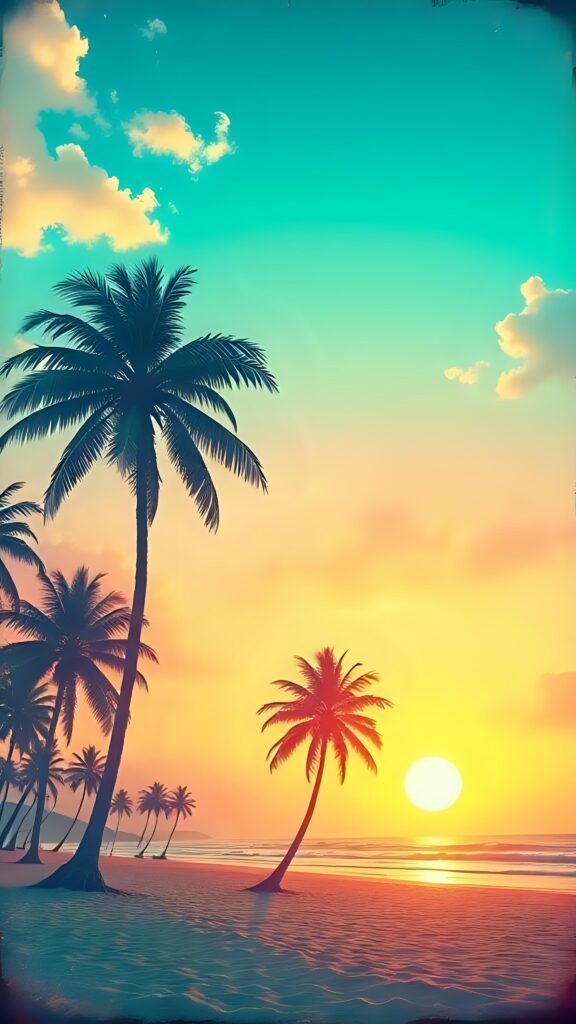 Retro Coconut Beach Sunset Wallpaper