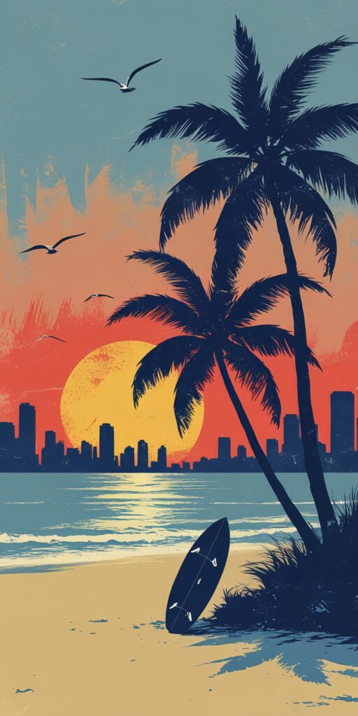 Minimalist Retro Tropical Beach Wallpaper