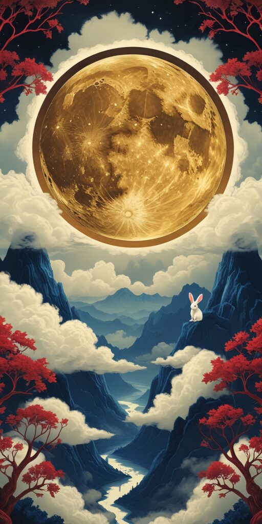 Moonlit Rabbit and Mountain Valley Wallpaper