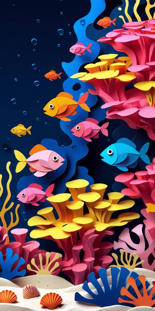 Paper-Cut Underwater Coral Reef Wallpaper