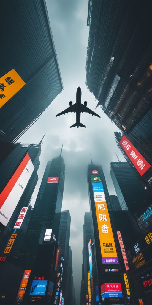Airplane Over City Billboards Wallpaper