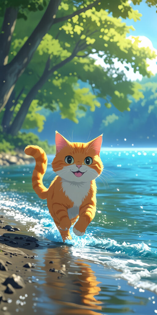 Cute Cat Playing in Water Wallpaper
