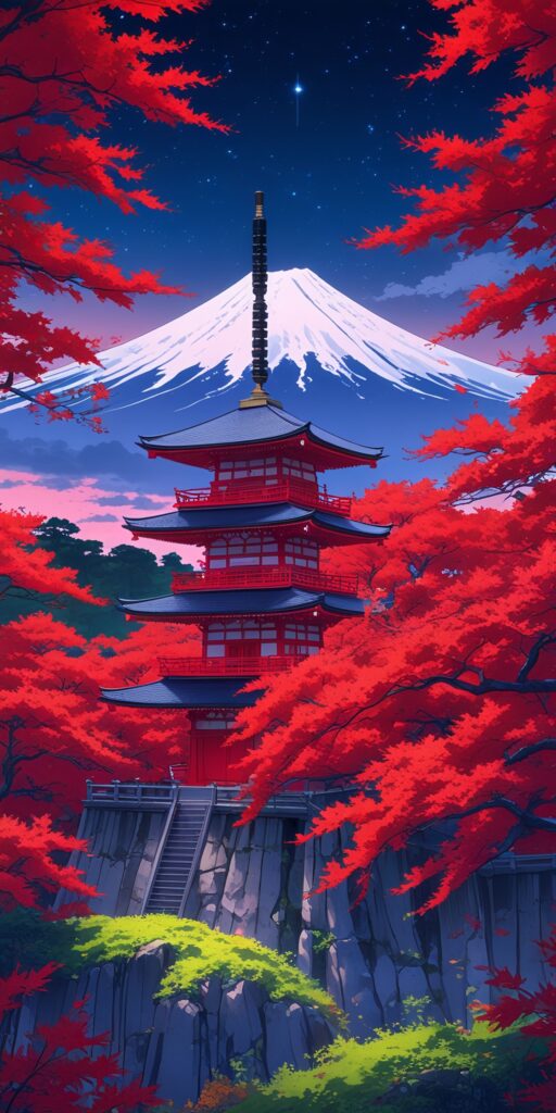 Japanese Pagoda and Mount Fuji Wallpaper