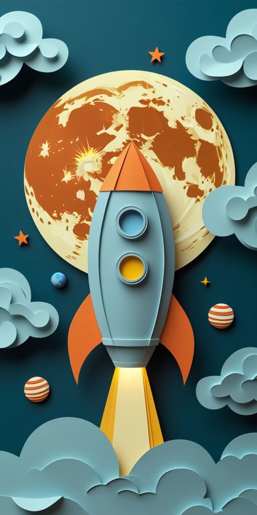 Paper-Cut Rocket to Moon Wallpaper