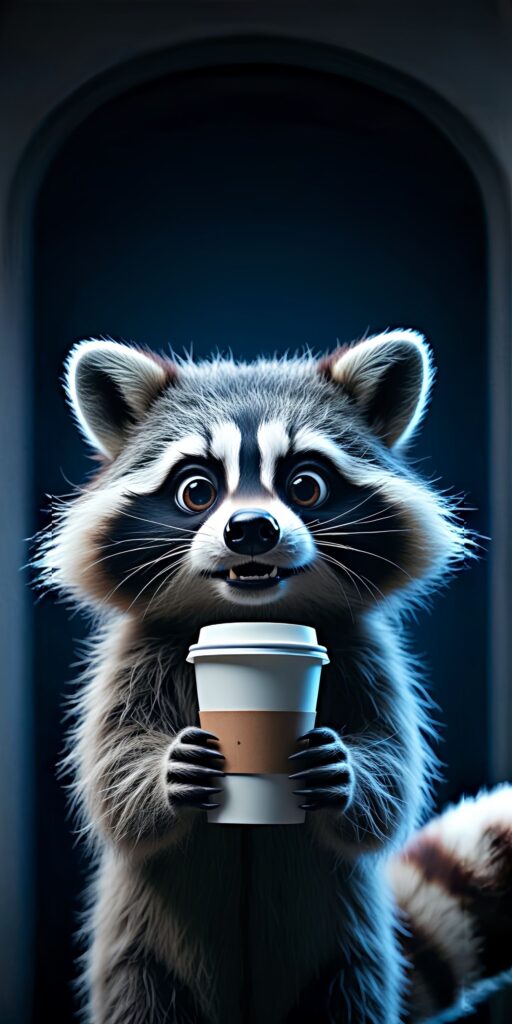 Adorable Raccoon with Coffee Wallpaper