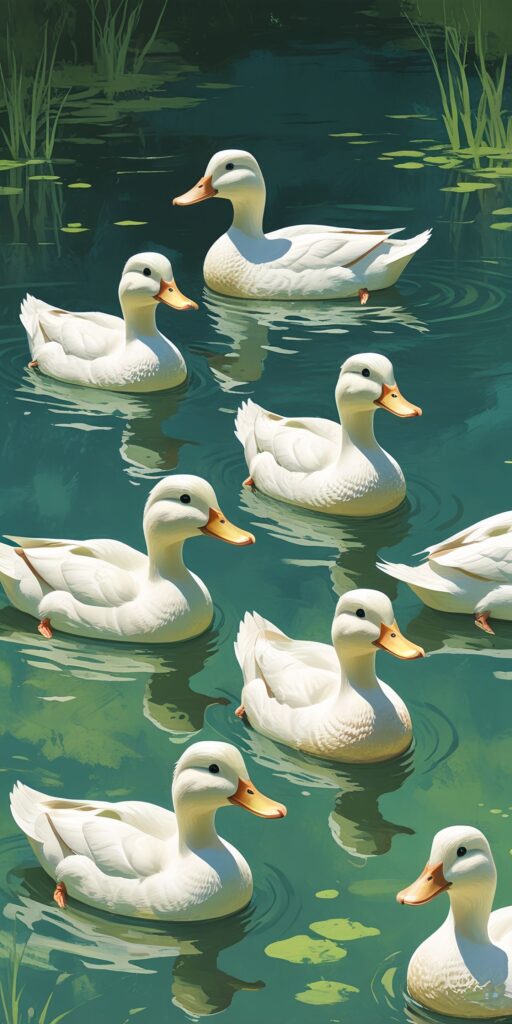Adorable White Ducks Swimming Wallpaper