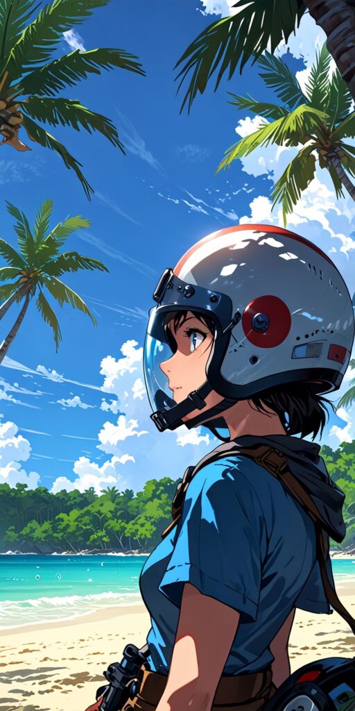 Anime Girl on Tropical Beach Wallpaper