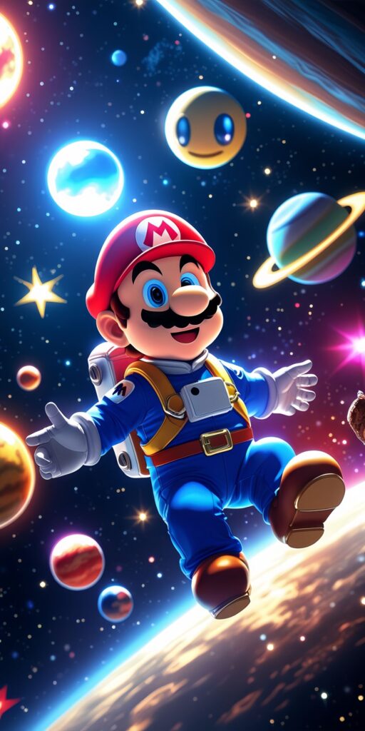 Astronaut Mario in Space Wallpaper
