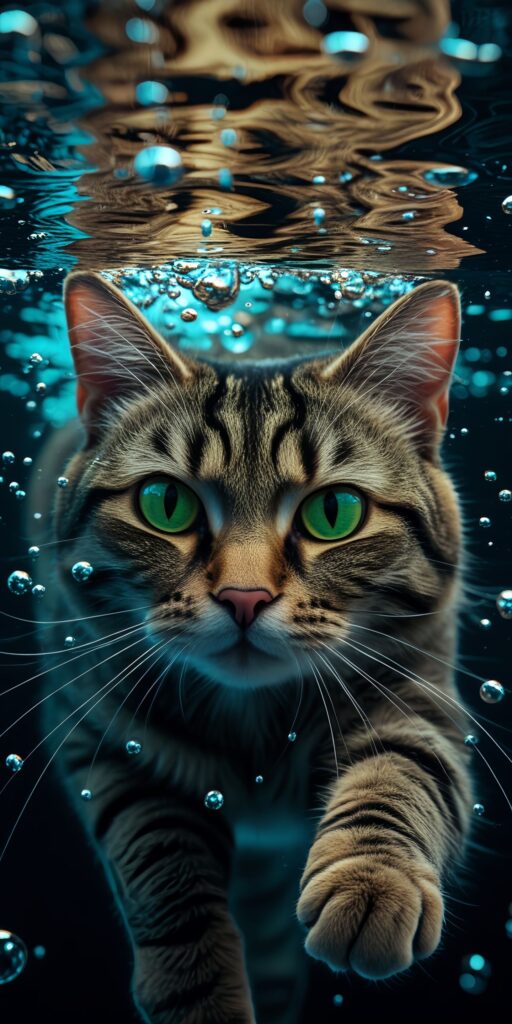 Tabby Cat Underwater Wallpaper