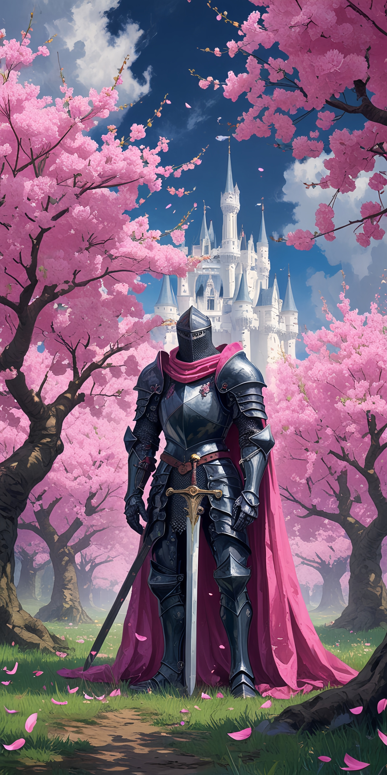 Majestic Knight in Cherry Blossom Wallpaper
