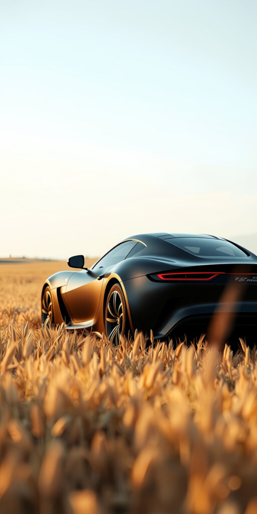 Sleek Sports Car in Wheat Field Wallpaper
