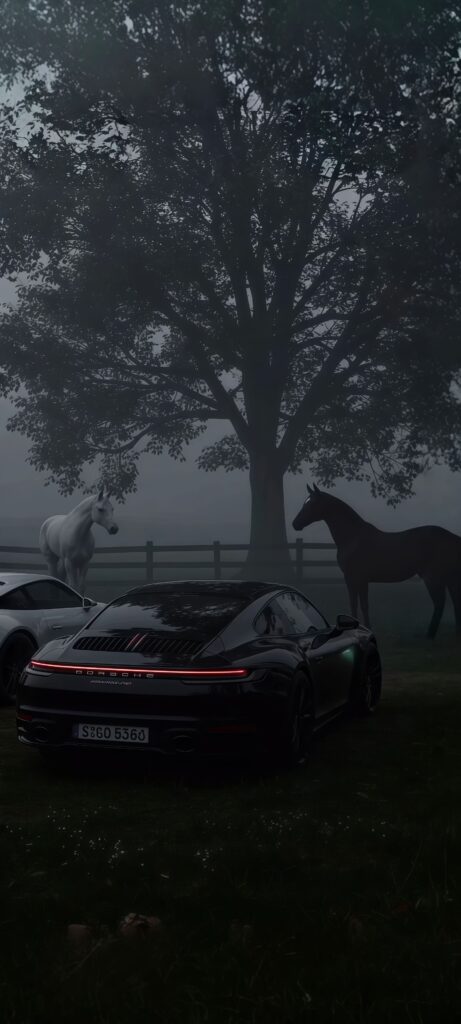 Porsche and Horses Wallpaper