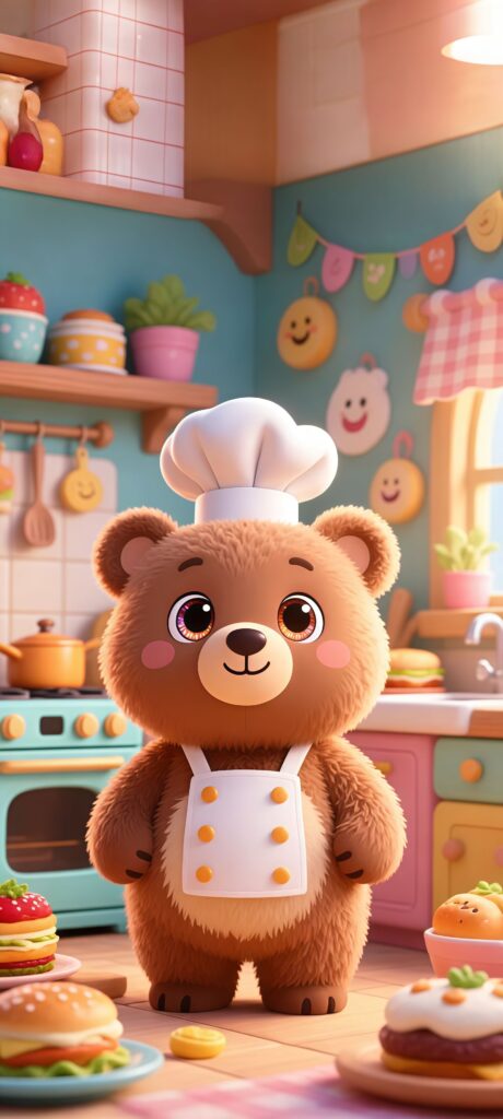 Cute Chef Bear Cartoon Wallpaper