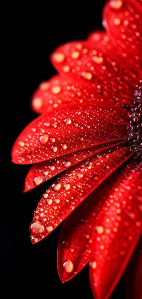 Macro Red Flower Water Drops Wallpaper