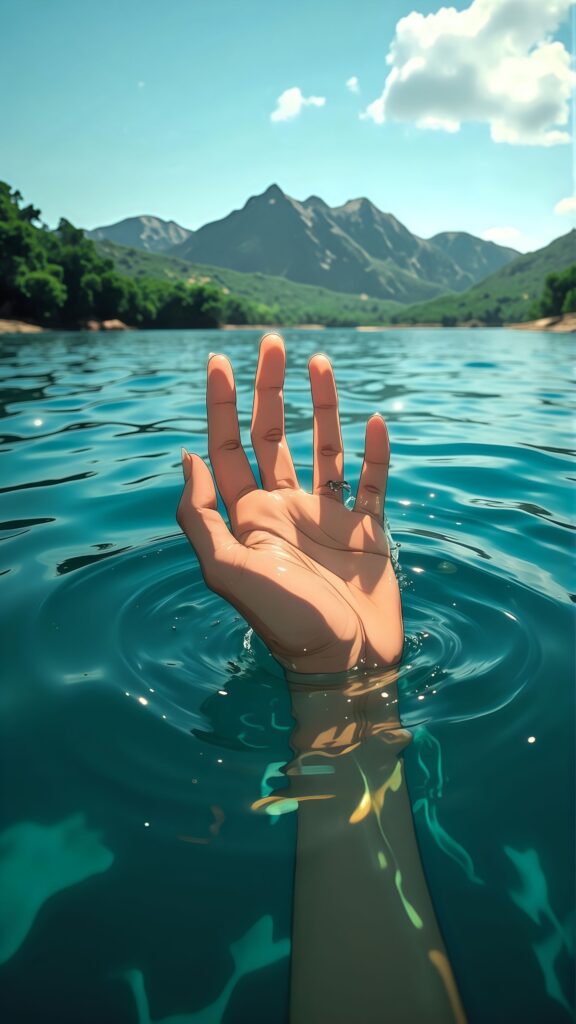 Hand Reaching Out of Water Landscape Wallpaper