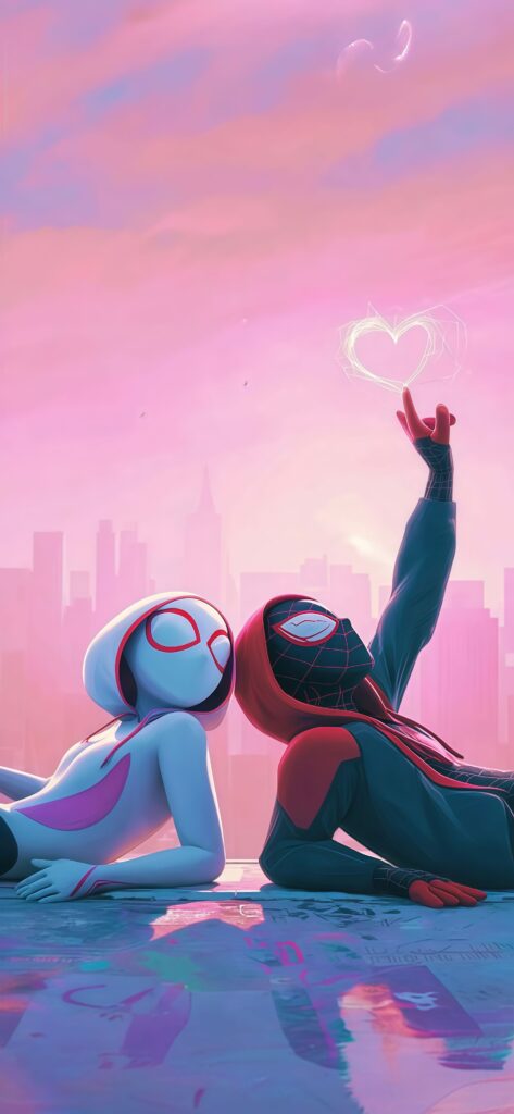 Miles Morales Gwen Stacy Pink Sunset Wallpaper