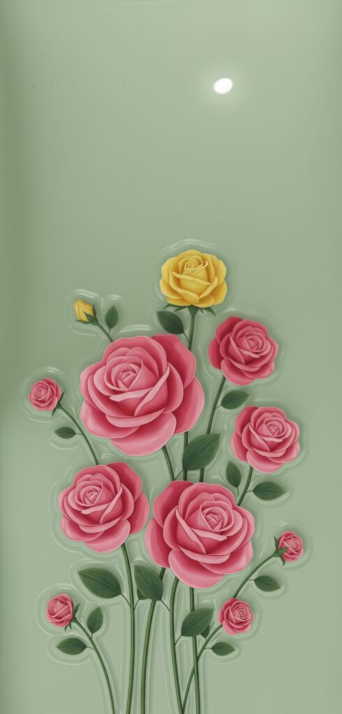 Pink and Yellow Roses Pale Green 3D Wallpaper