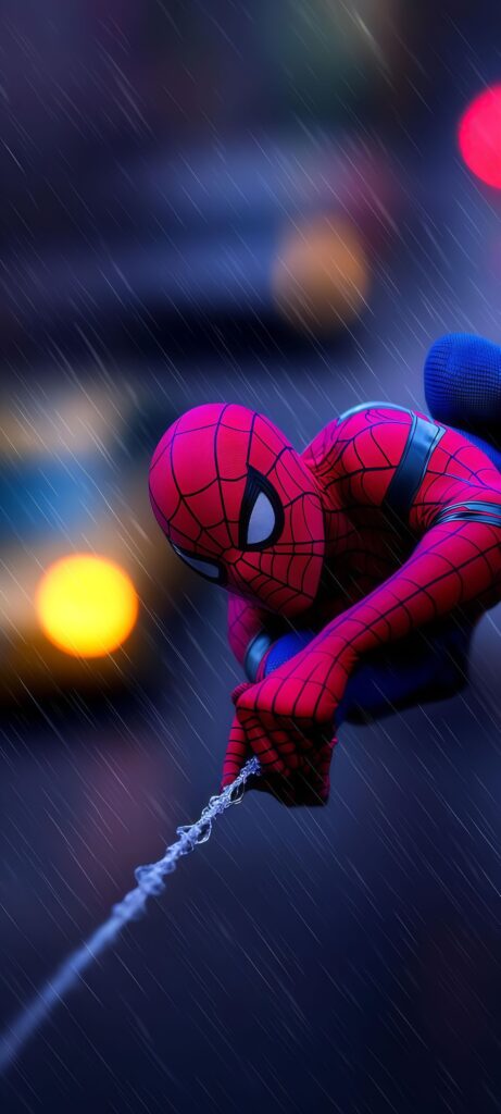 Spiderman Rainy Night City Wallpaper