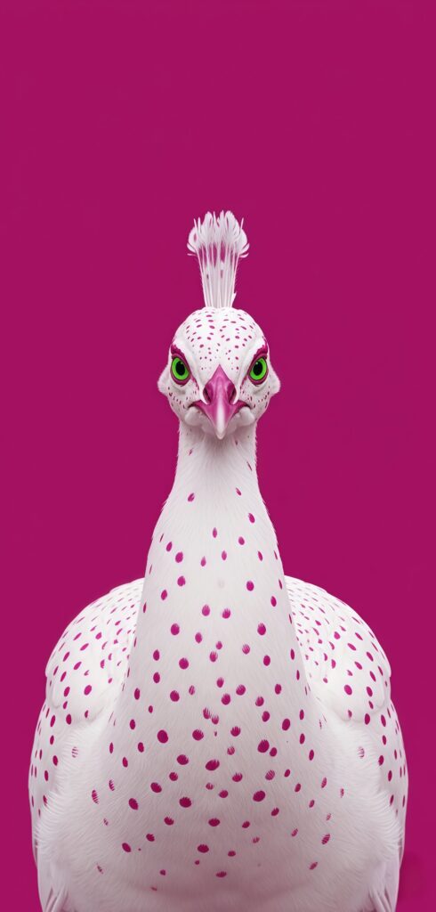 White and Magenta Polka Dot Peacock Wallpaper