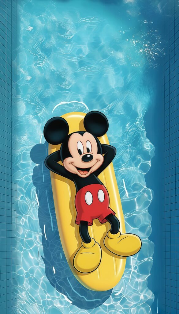 Mickey Mouse Floating in Pool Relaxation Live Wallpaper