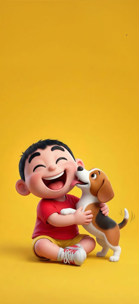 Cute Boy and Beagle Puppy Wallpaper