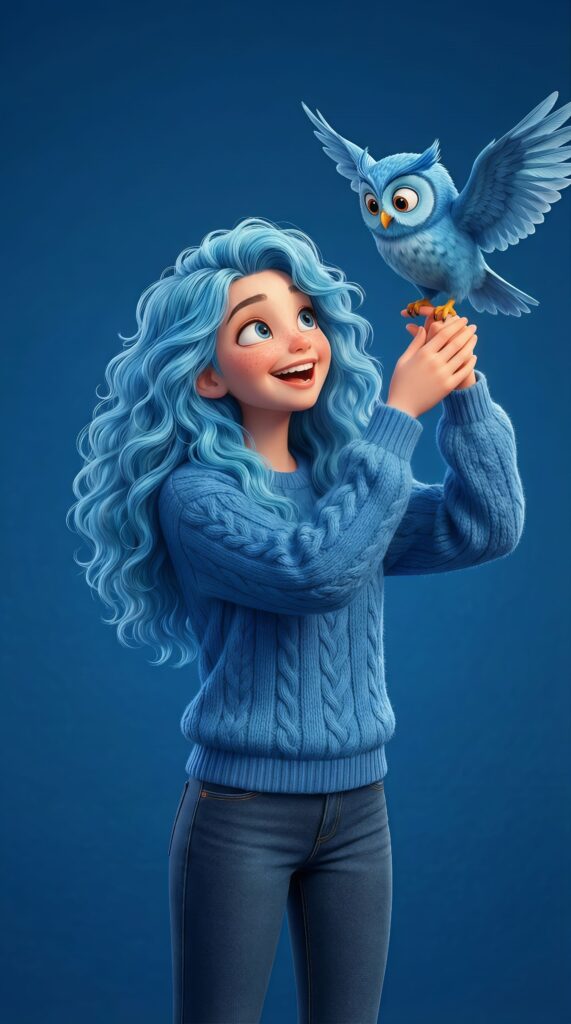 Disney Style Blue Hair Girl Wallpaper