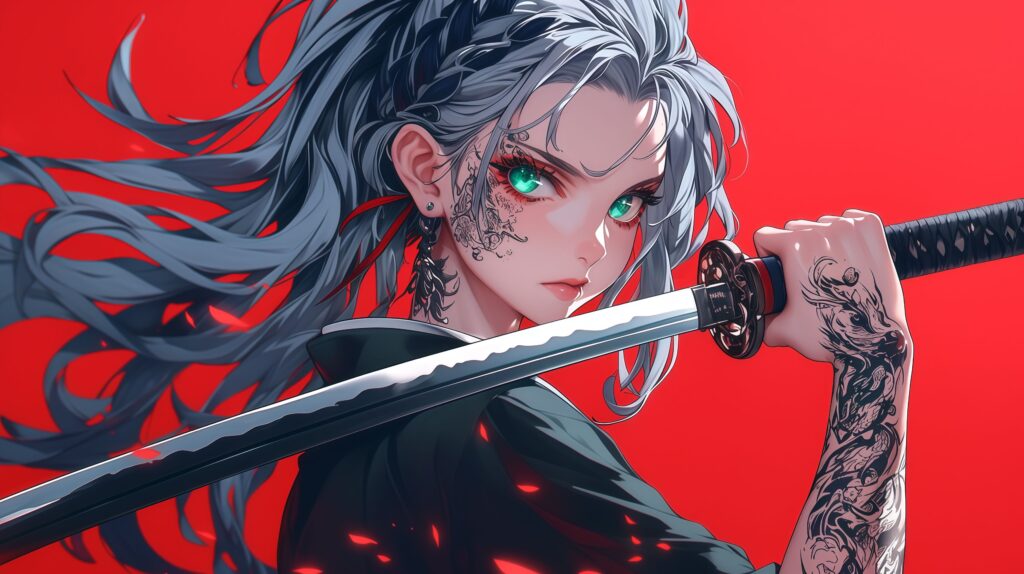 Samurai Anime Girl Katana Desktop Wallpaper