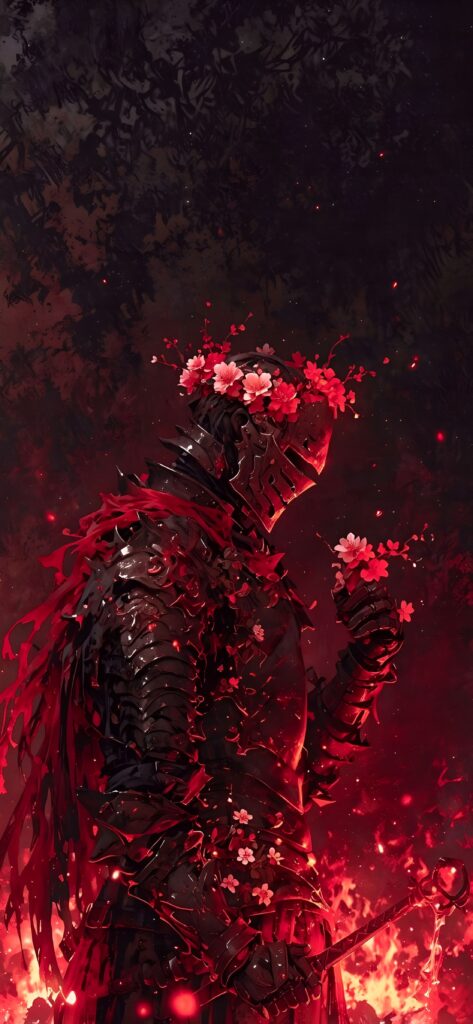 Crimson Cherry Blossom Knight Wallpaper