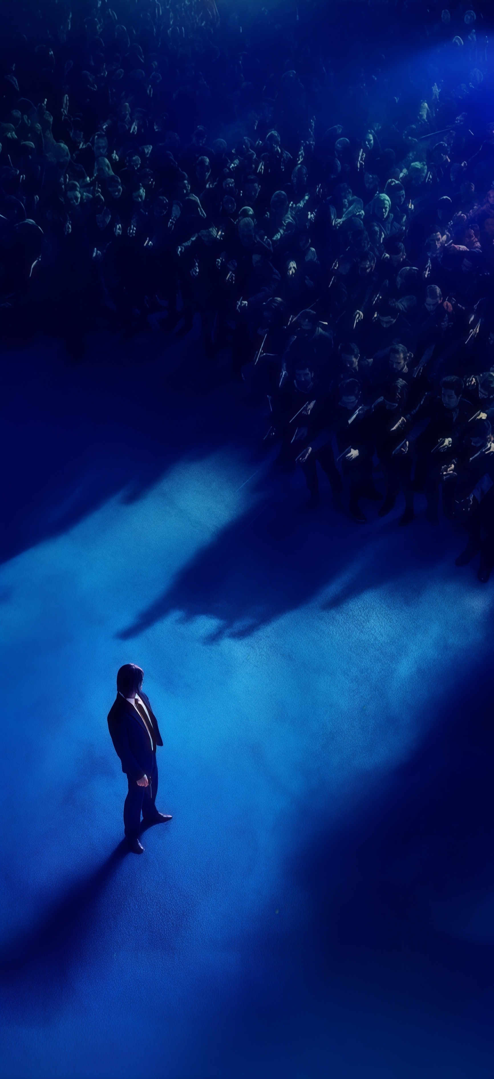 John Wick Blue Neon Crowd Wallpaper