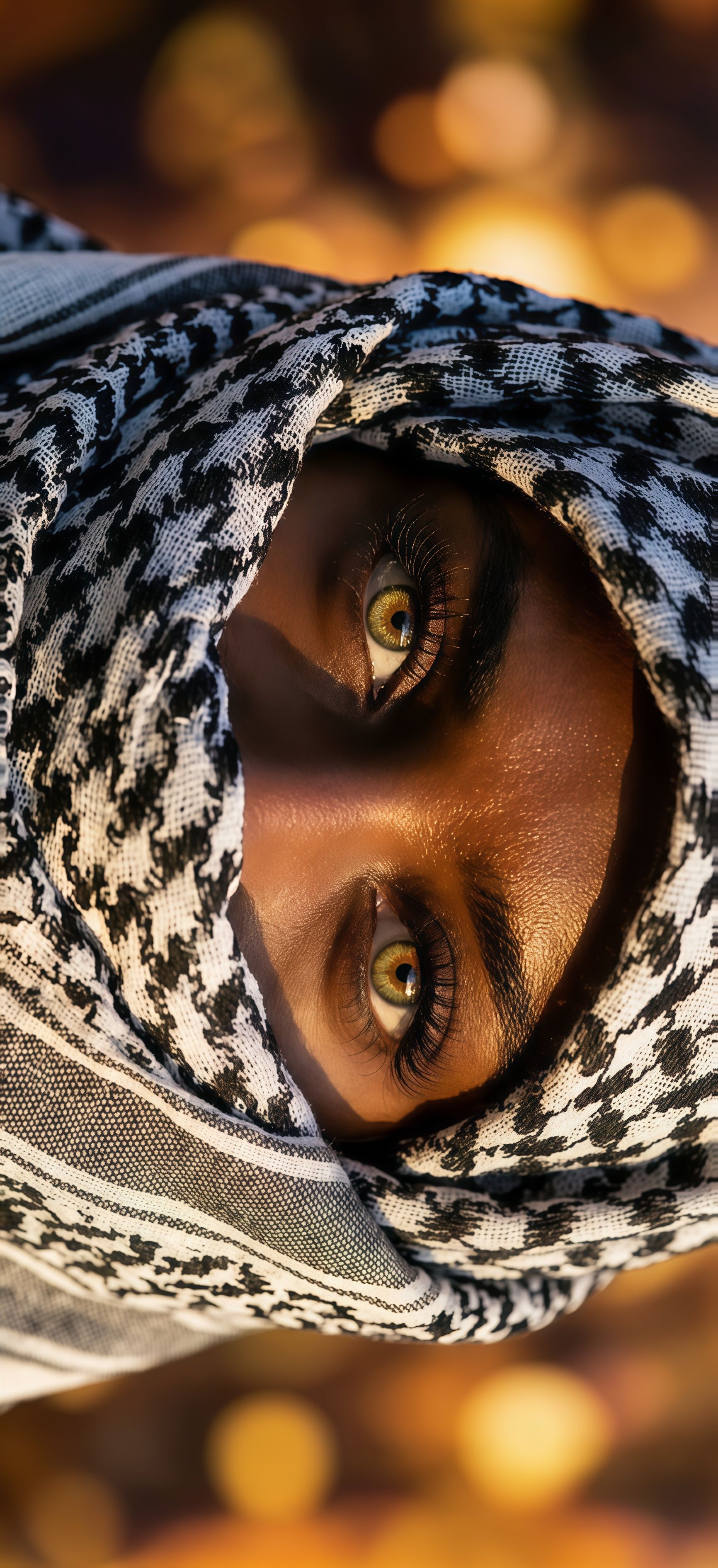 Sparkle Bokeh Green Eyes Arab Mask Wallpaper