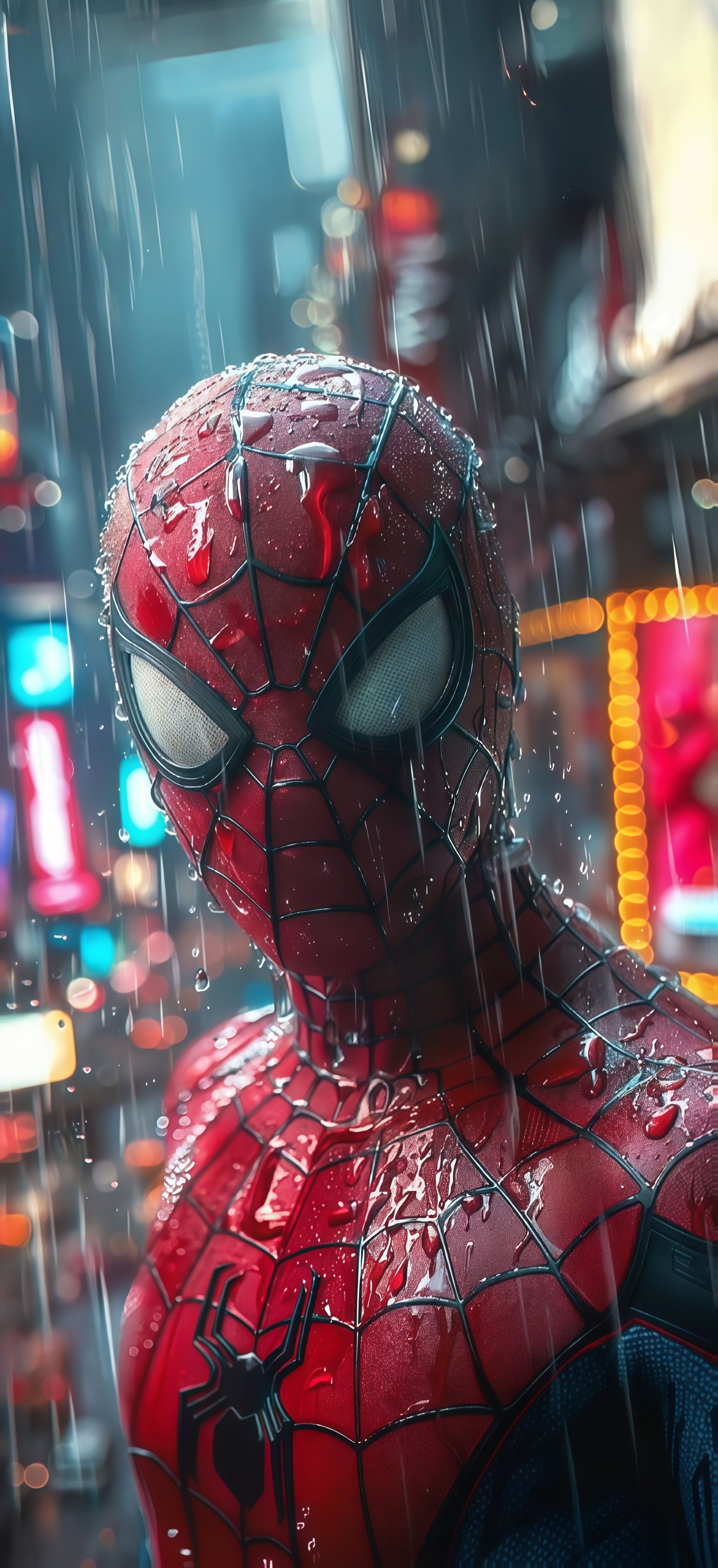 Spider-Man Cinematic Rain Bokeh Wallpaper