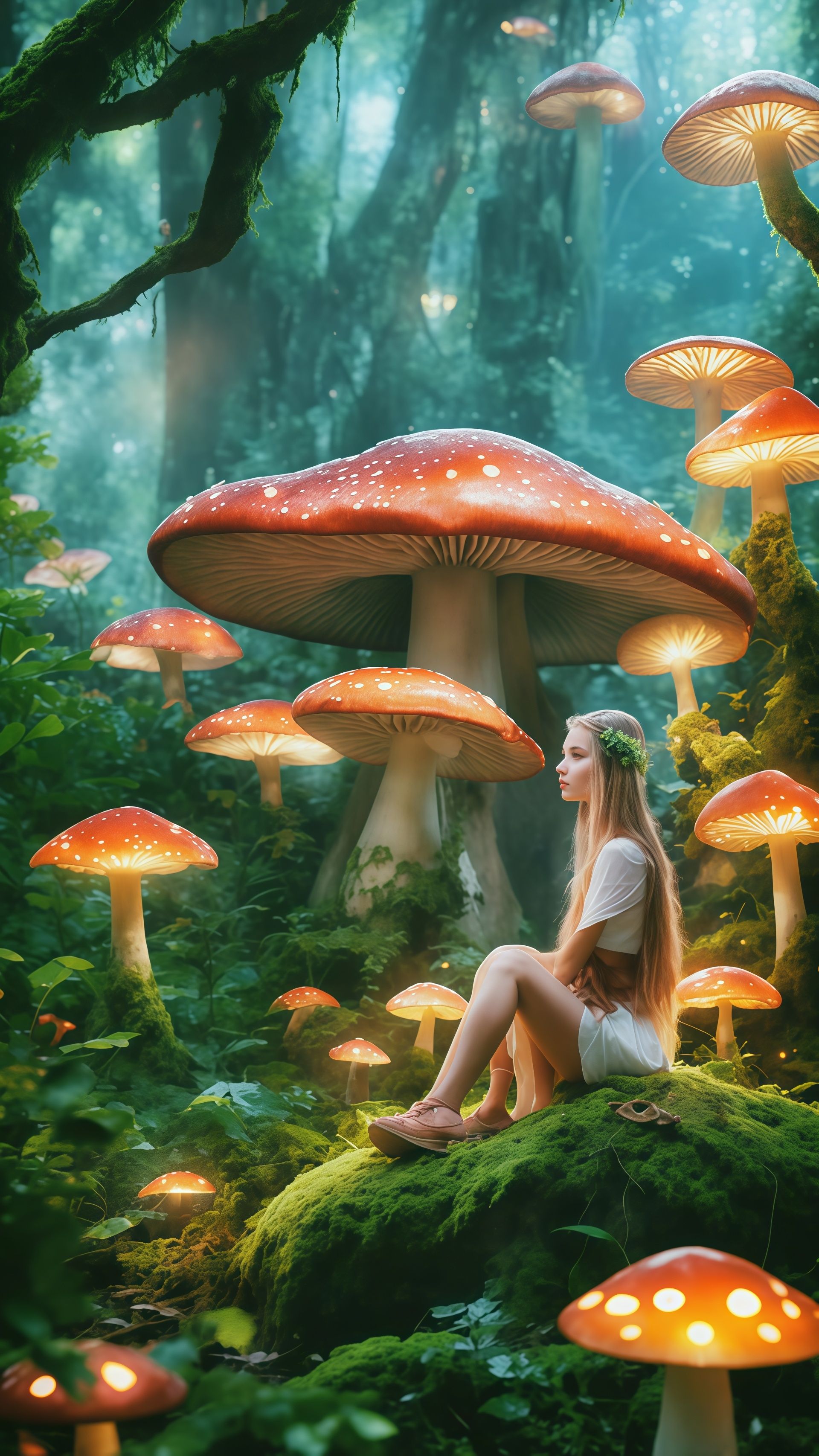 Enchanted Forest Mushroom Girl Wallpaper