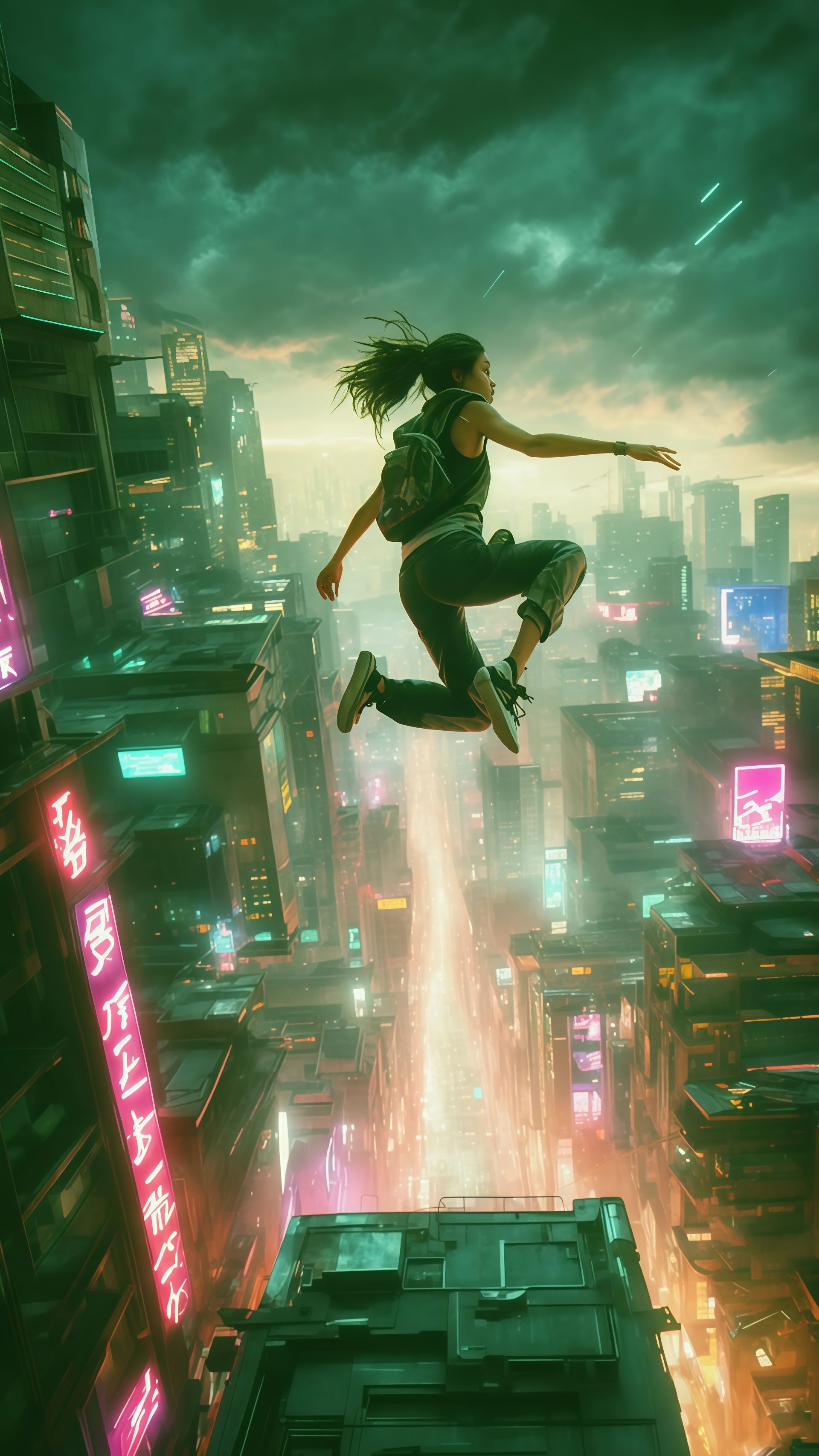 Cyberpunk Rooftop Runner 4K Wallpaper