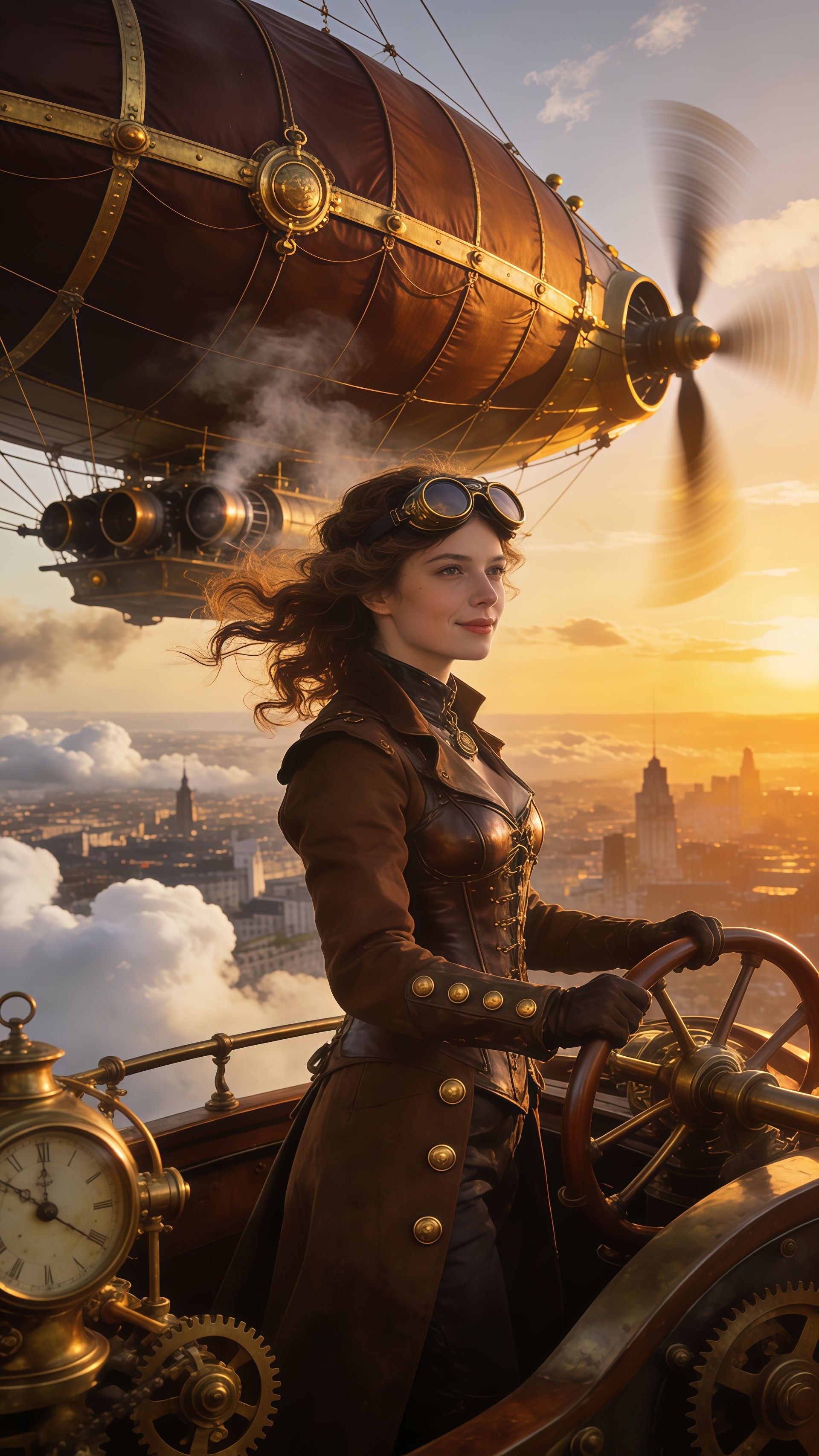 Steampunk Aviatrix Airship Journey Wallpaper