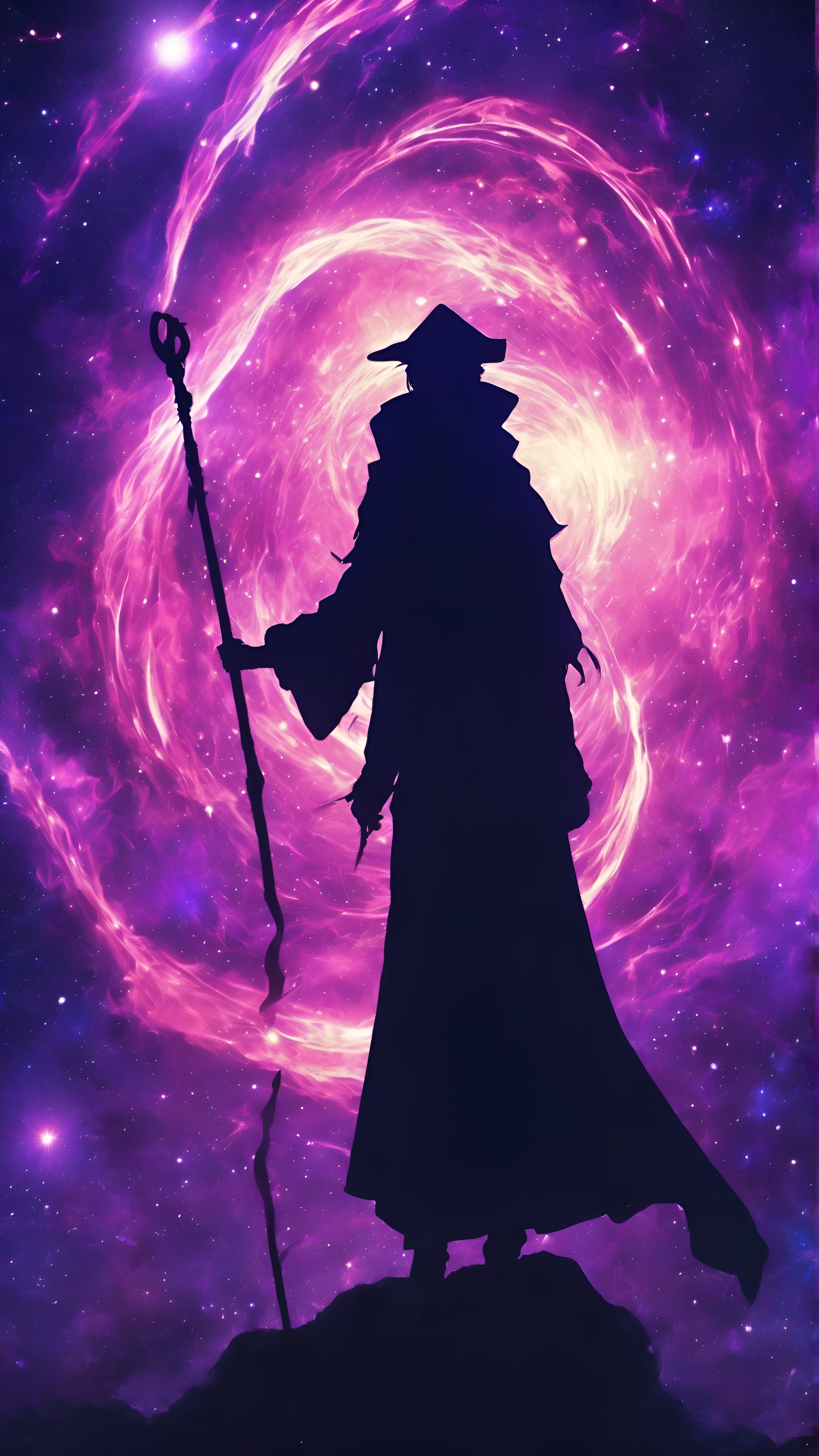 Cosmic Wizard Silhouette in Nebula 4K Wallpaper