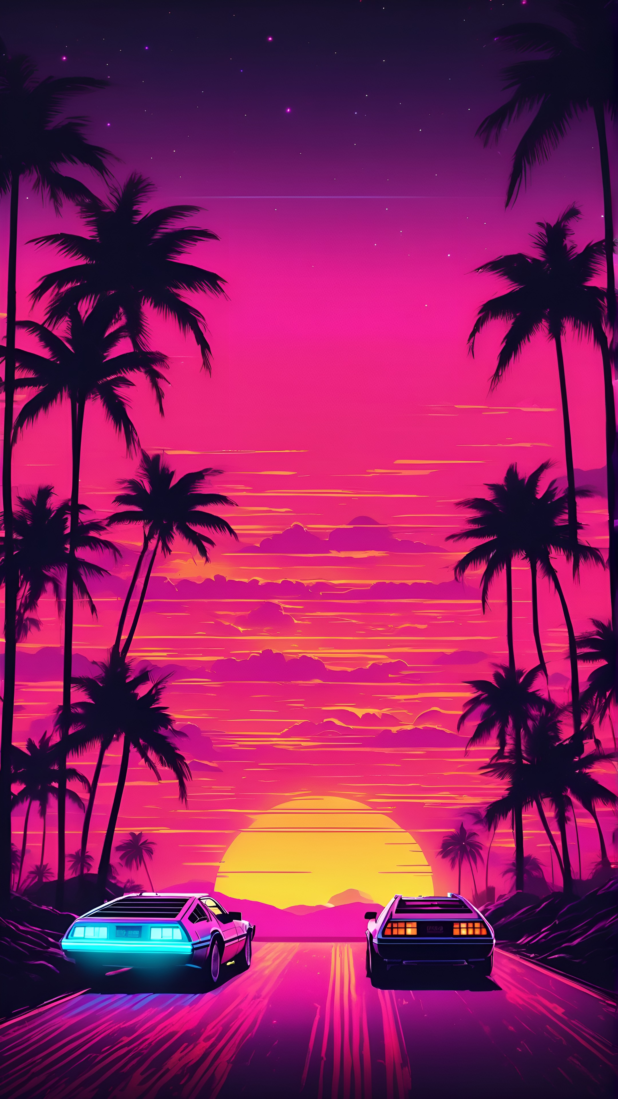 DeLorean Neon Sunset Drive 4K Wallpaper
