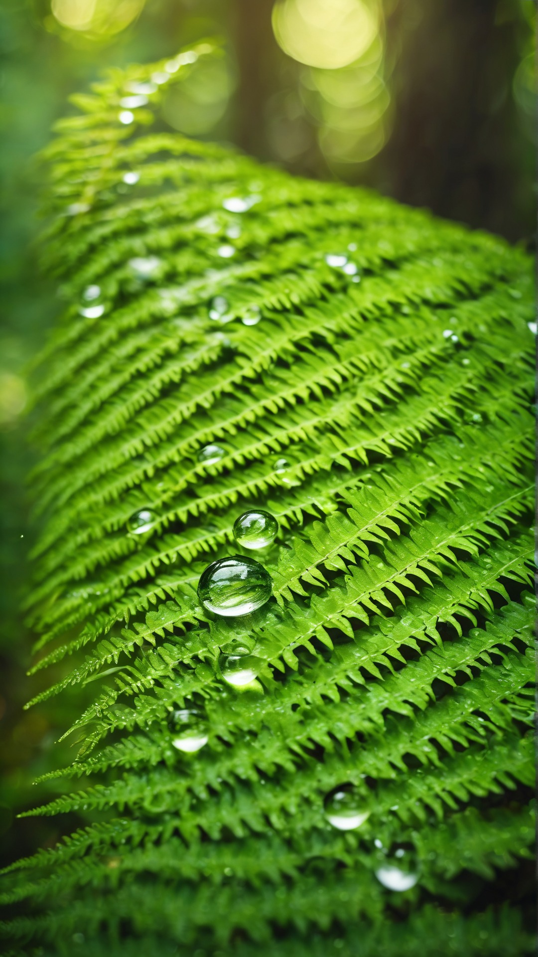 Emerald Fern Raindrop Close-Up Wallpaper