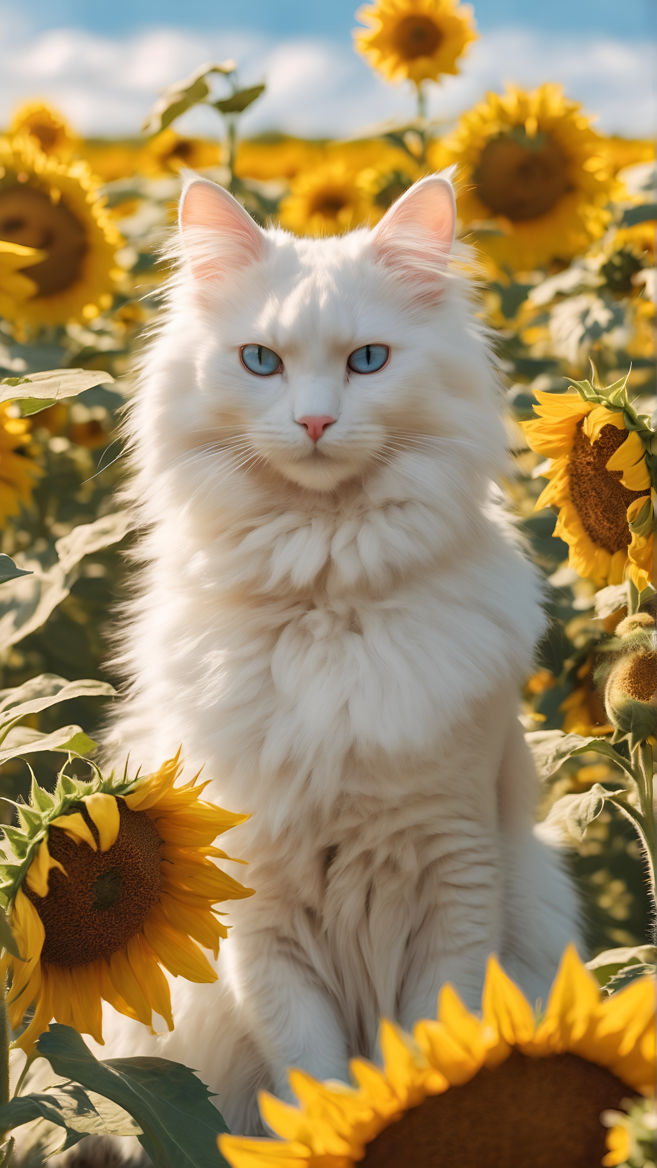 Fluffy White Cat Sitting 4K Wallpaper