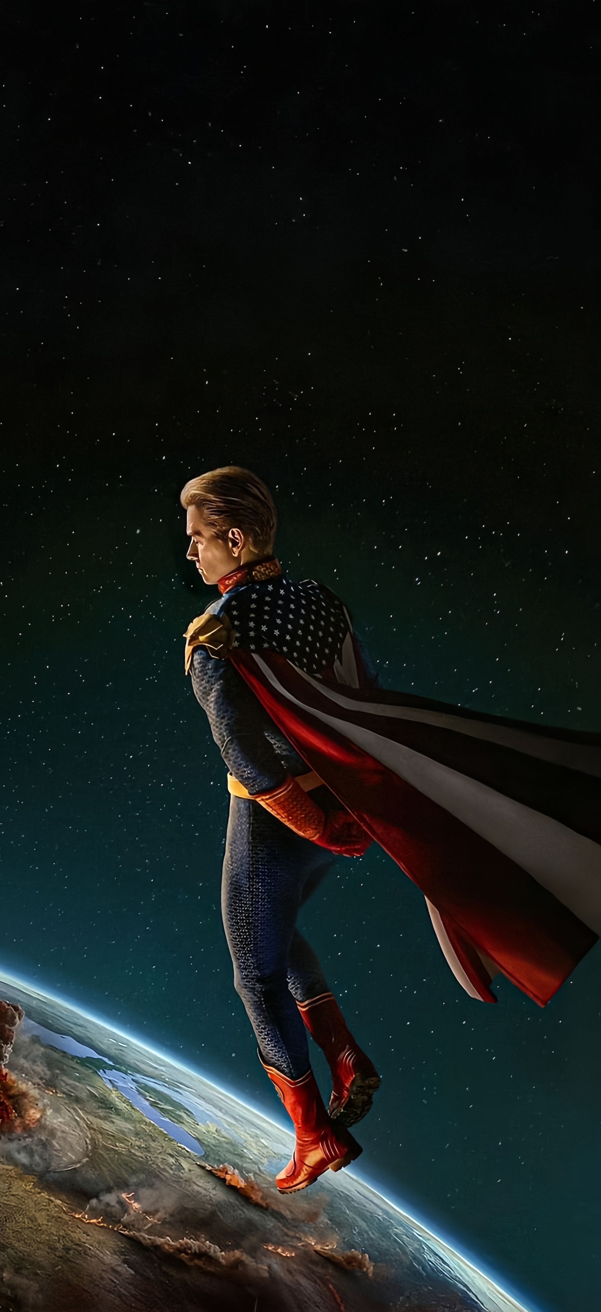 Homelander Flying Over Earth Wallpaper