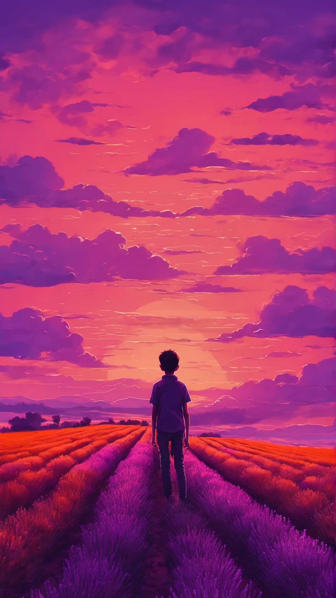 Lavender Field Silhouette Boy Wallpaper
