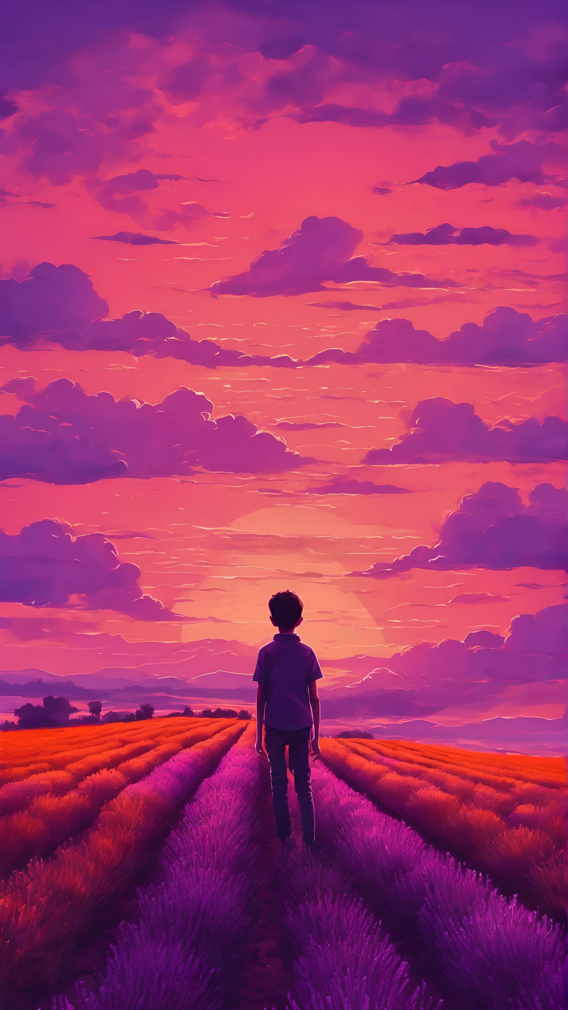 Lavender Field Silhouette Boy Wallpaper