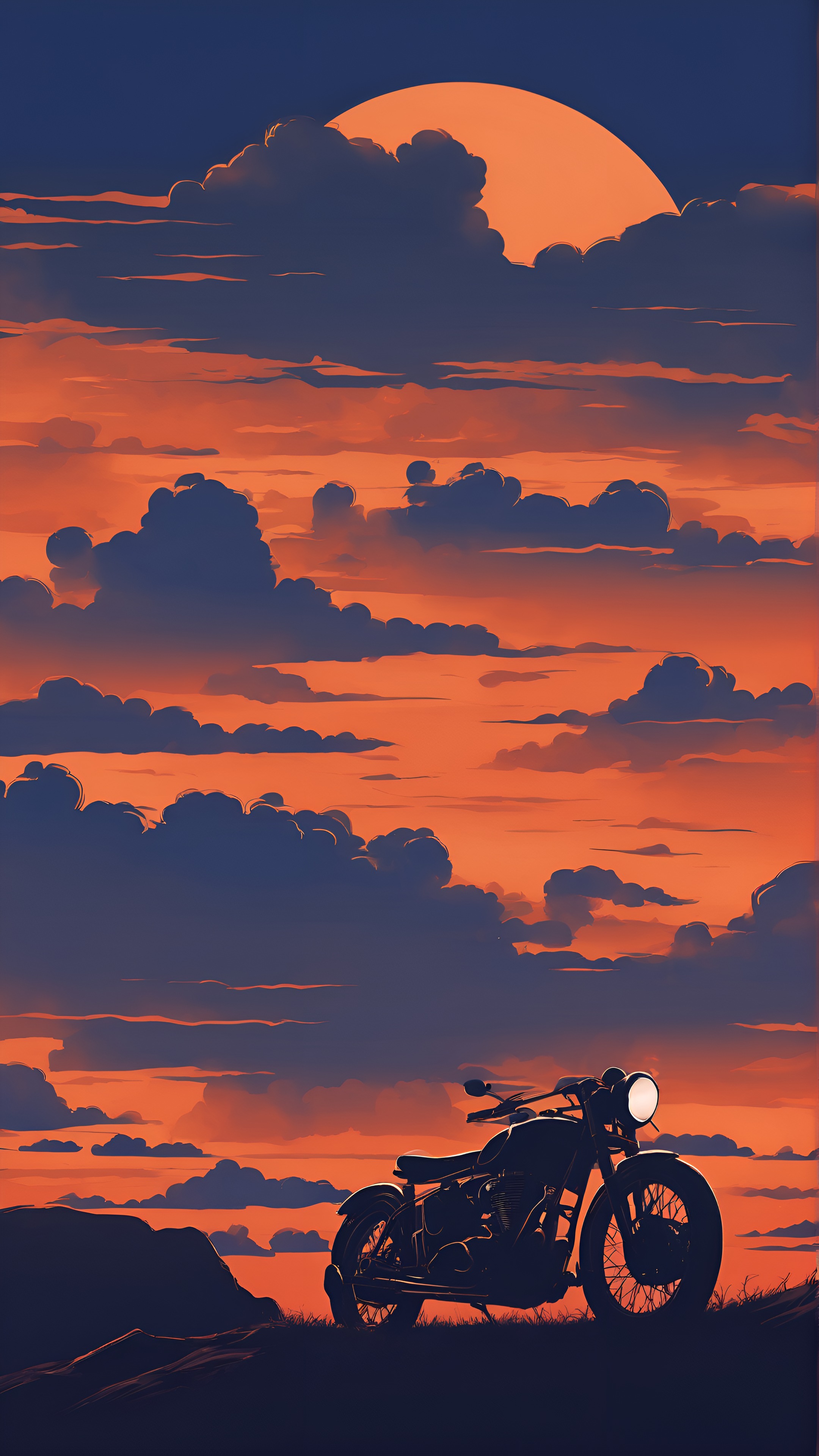 Retro Motorcycle Twilight Silhouette 4K Wallpaper