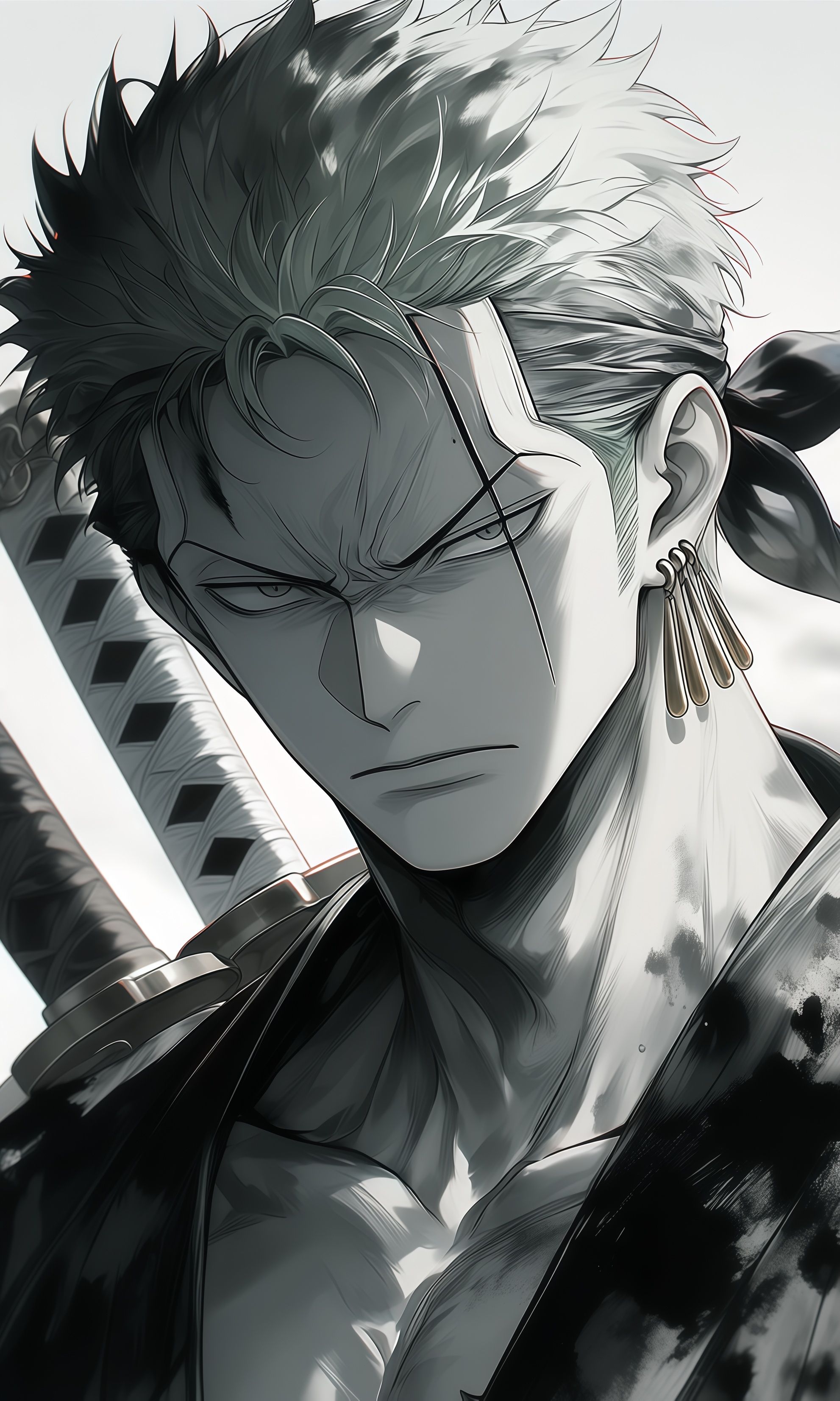 Zoro Ink Wash Portrait 4K Wallpaper